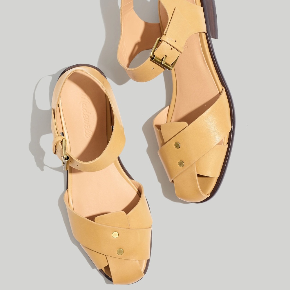 BNIB NEW MADEWELL Beige/ Tan Ira Criss Cross Buckle Sandals Shoes Sz 7.5 $138! - Picture 2 of 4